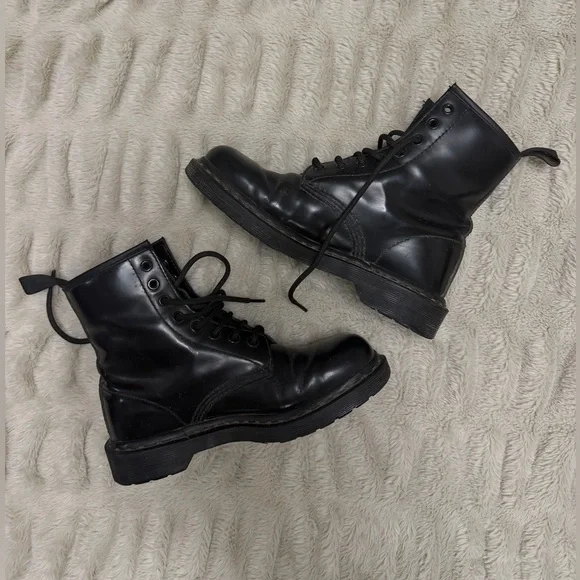 Dr. Martens Black Leather Combat Boots - Picture 1 of 8